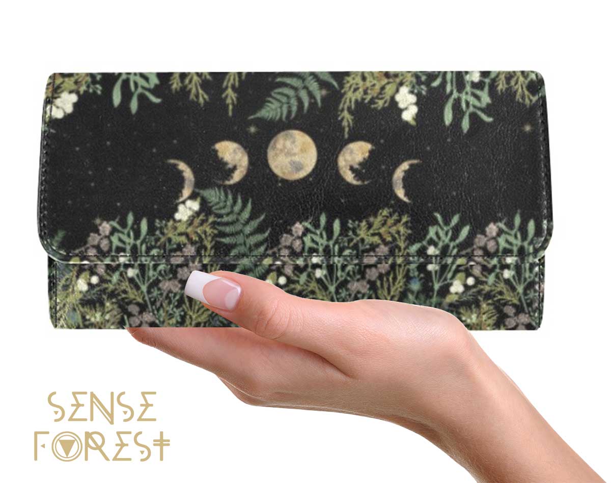 Cottagecore Wicca Pine forest Moon trifold wallet