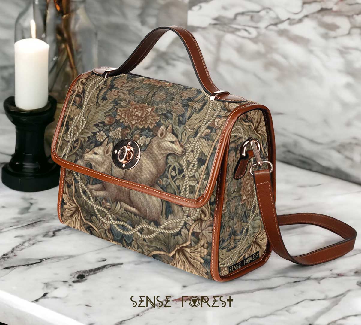 Fox in forest canvas satchel bag