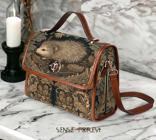 Brown hedgehog canvas satchel bag