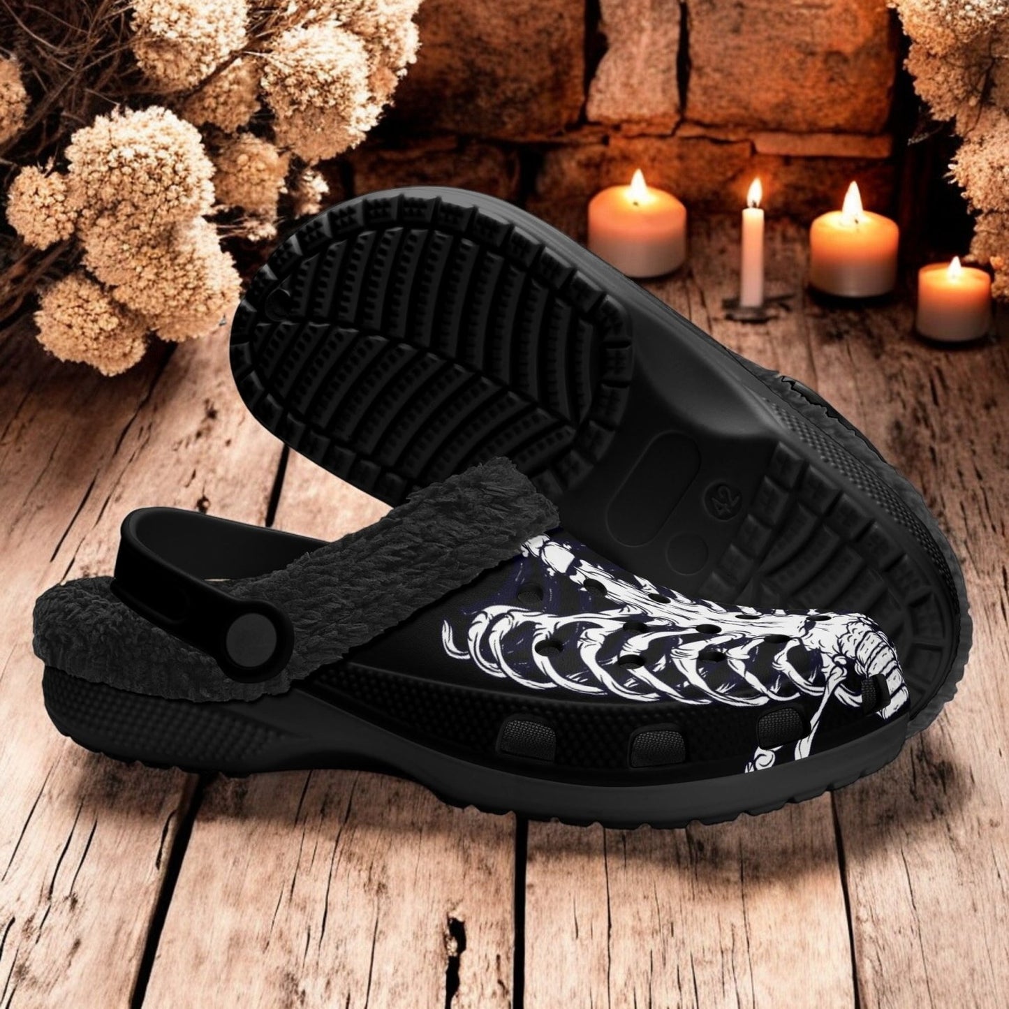 Skeleton Kawaii Goth Winter Fur Lined Garden Slippers | Sense Forest - sense forest
