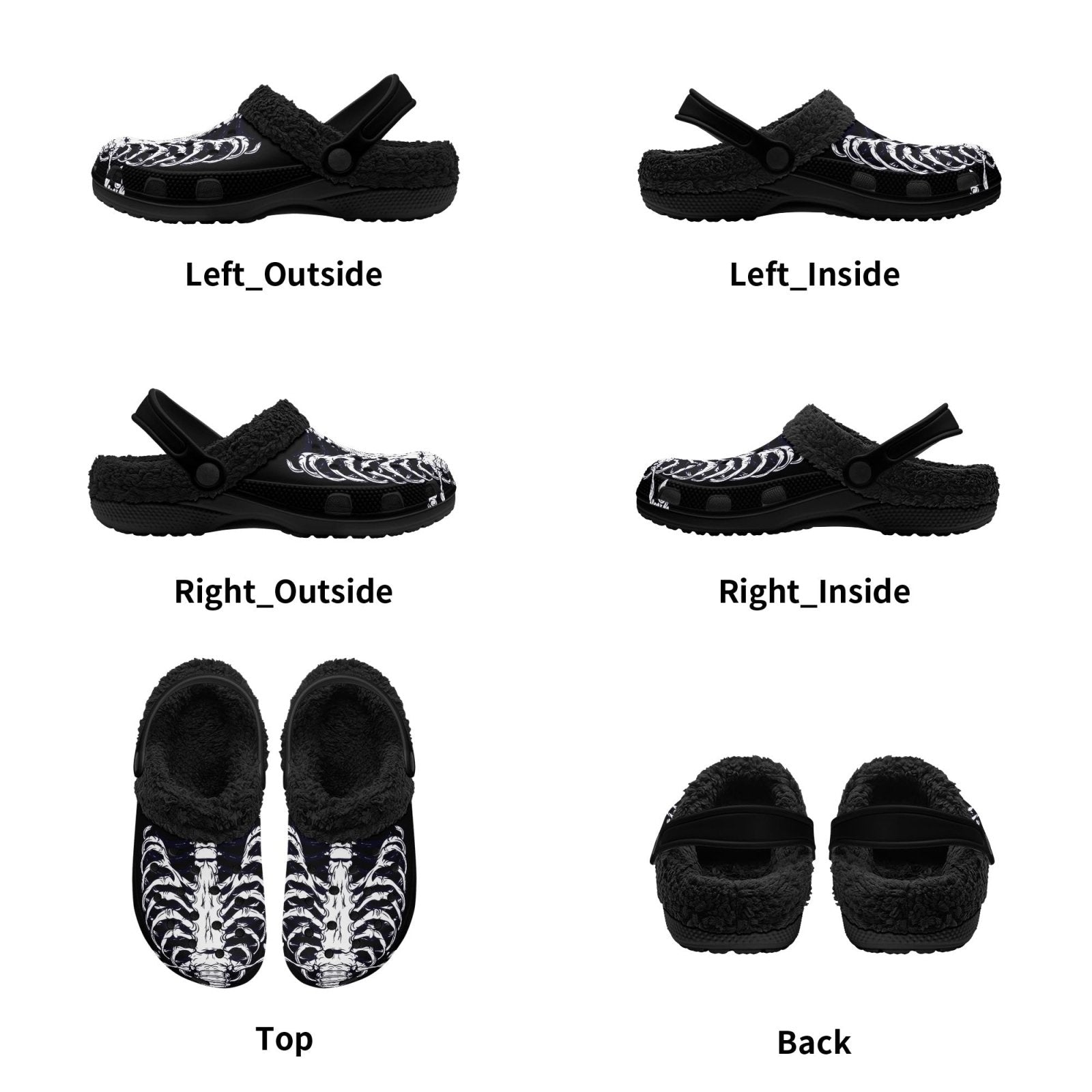 Skeleton Kawaii Goth Winter Fur Lined Garden Slippers | Sense Forest - sense forest