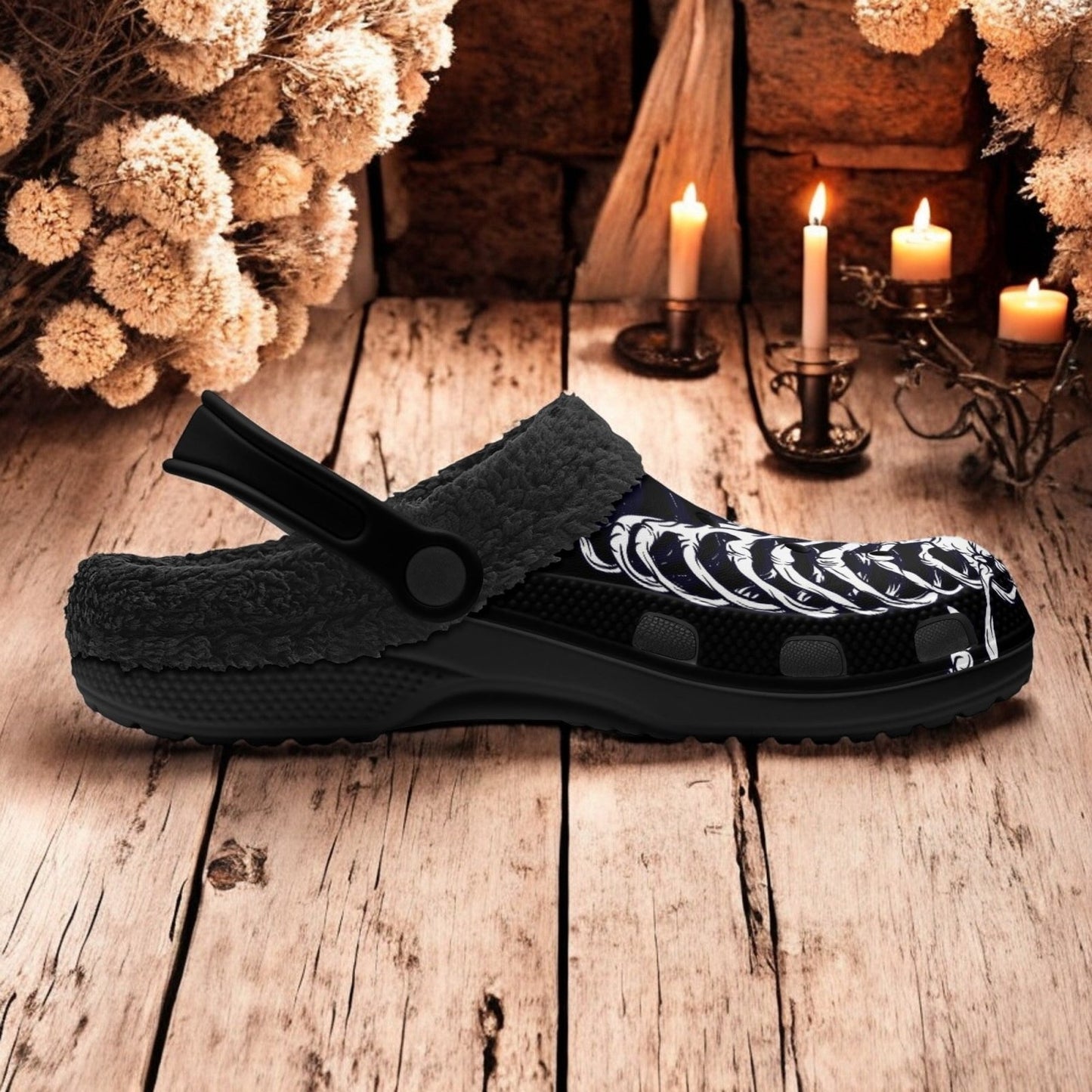 Skeleton Kawaii Goth Winter Fur Lined Garden Slippers | Sense Forest - sense forest