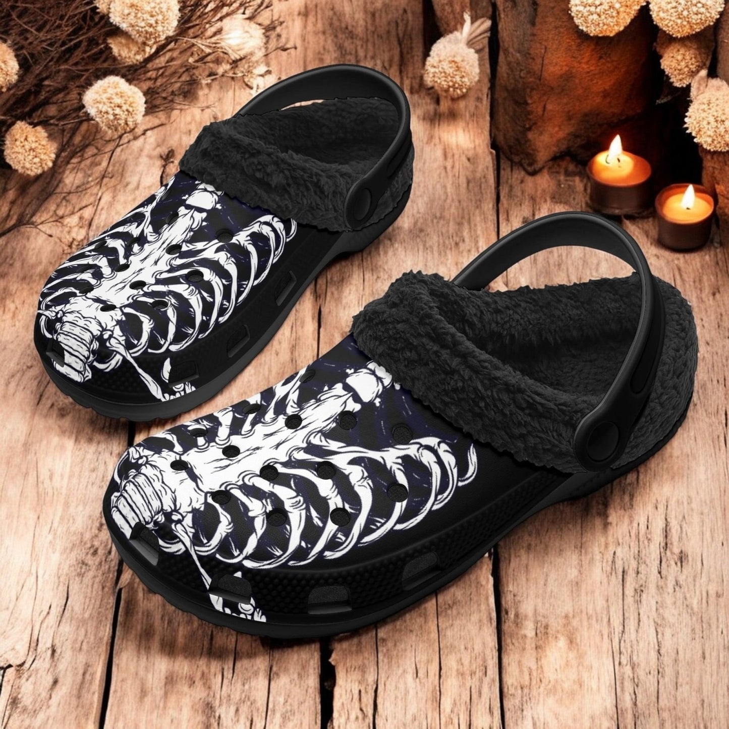 Skeleton Kawaii Goth Winter Fur Lined Garden Slippers | Sense Forest - sense forest