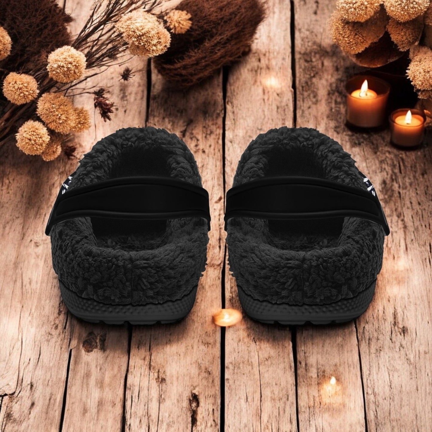 Skeleton Kawaii Goth Winter Fur Lined Garden Slippers | Sense Forest - sense forest