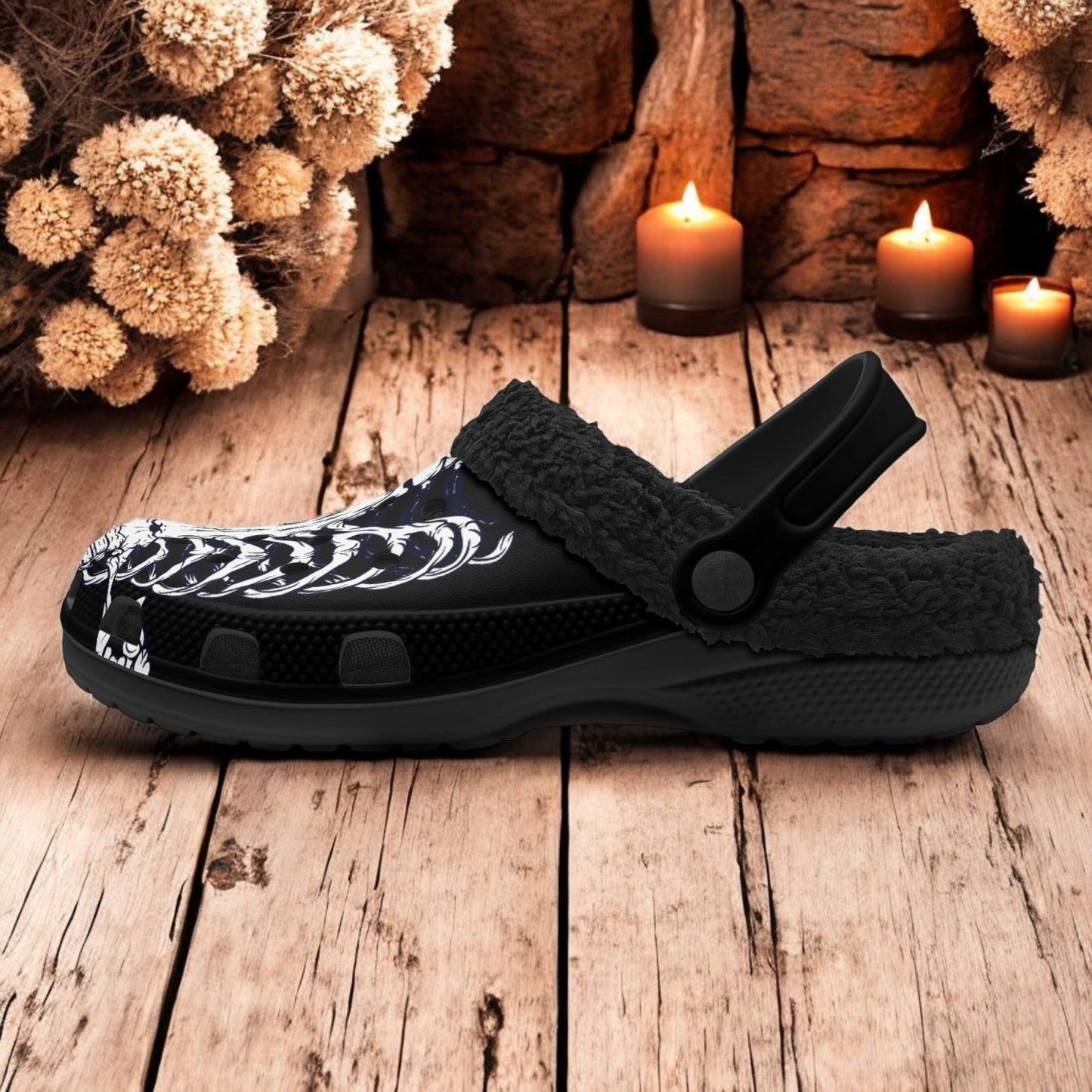 Skeleton Kawaii Goth Winter Fur Lined Garden Slippers | Sense Forest - sense forest