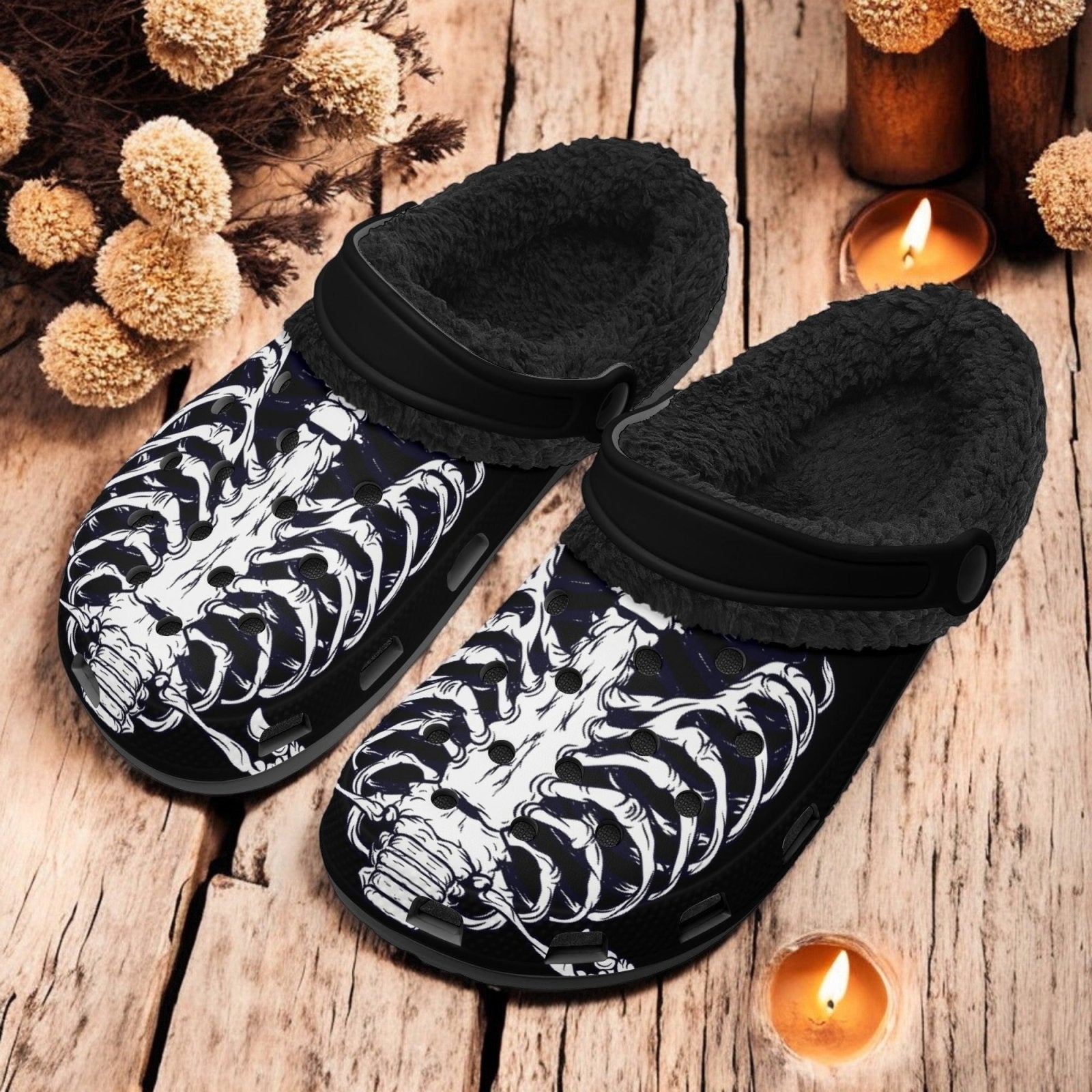 Skeleton Kawaii Goth Winter Fur Lined Garden Slippers | Sense Forest - sense forest