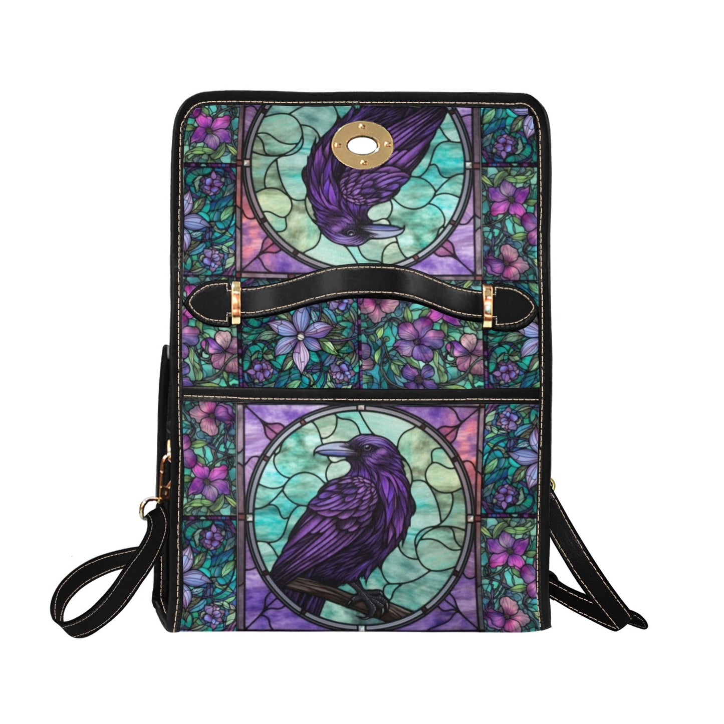 Stained Glass Crow Medieval Goth Canvas Satchel Bag| Sense Forest - sense forest