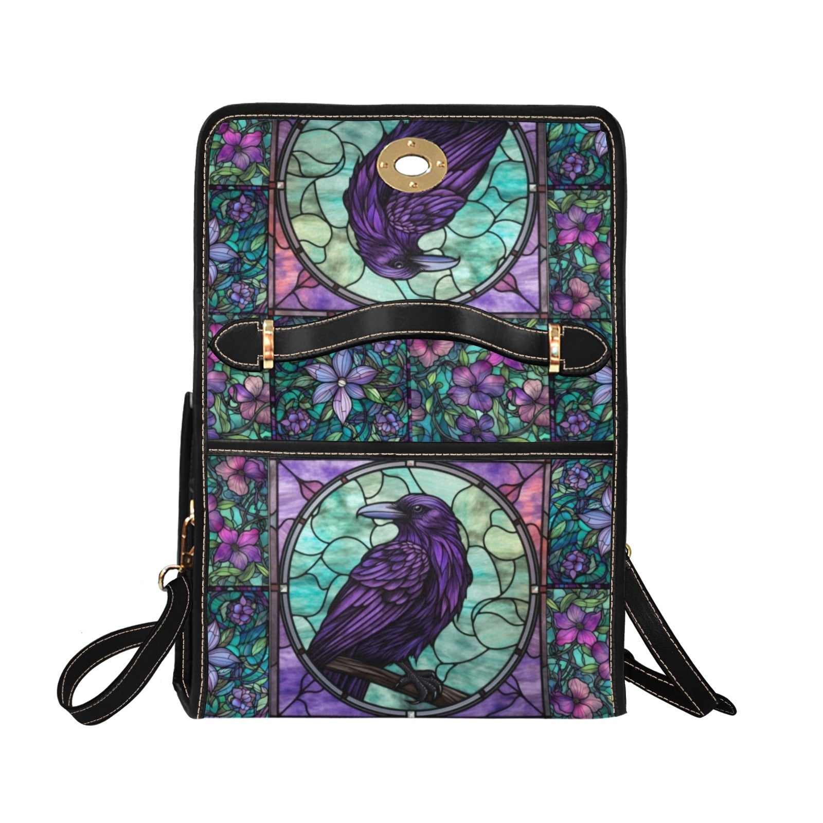 Stained Glass Crow Medieval Goth Canvas Satchel Bag| Sense Forest - sense forest