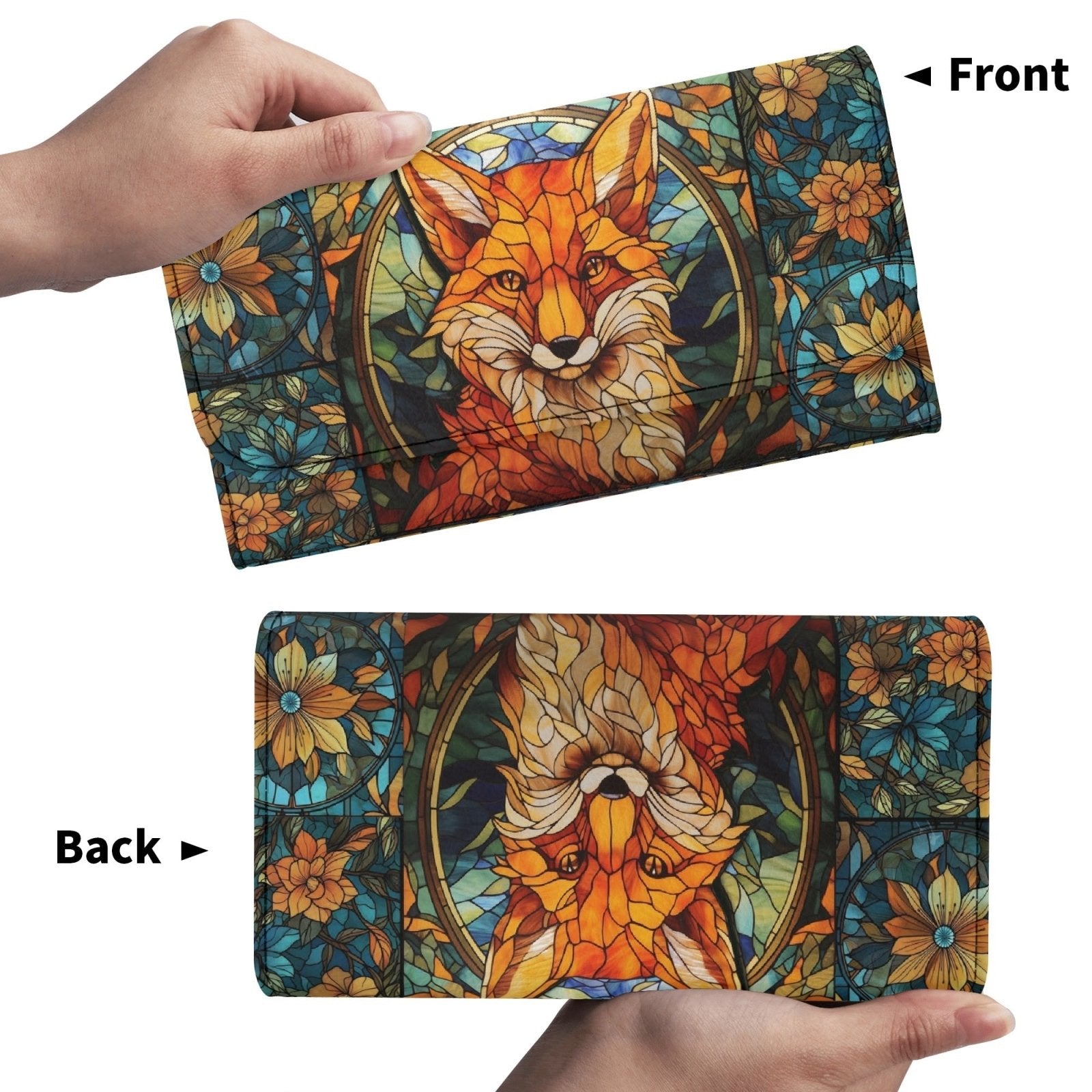 Stained glass Forest Fox Vegan Leather cottagecore trifold wallet - sense forest