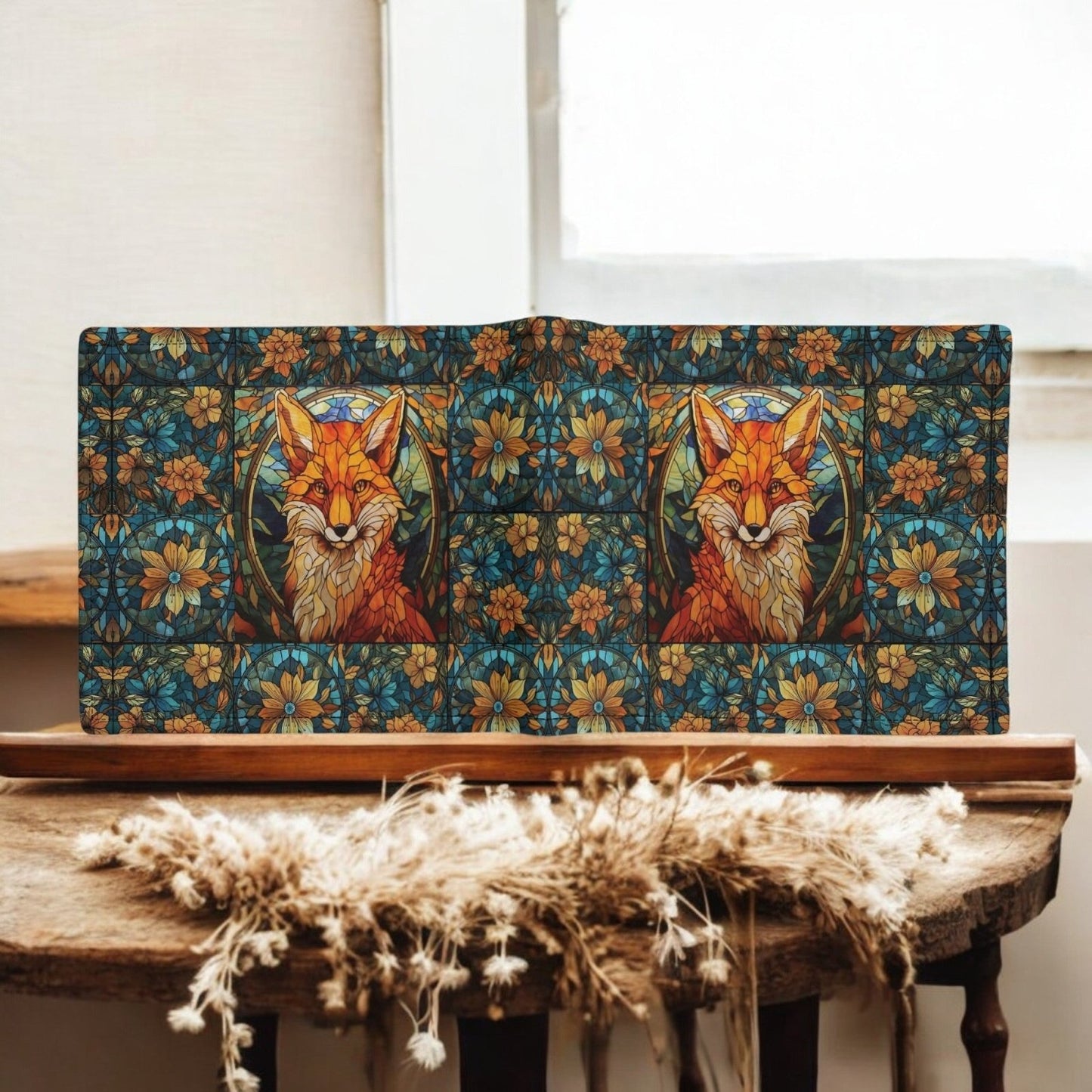 Stained glass Forest Fox Vegan Leather Small Wallet Whimsical gift - sense forest