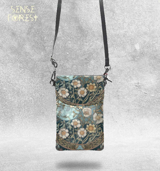 Teal green floral Vegan leather phone purse - sense forest
