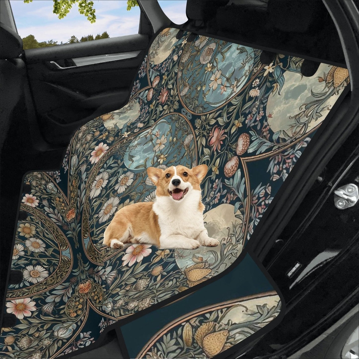 Triple Moon Teal Floral Maximalist Car Pet Seat Covers - sense forest