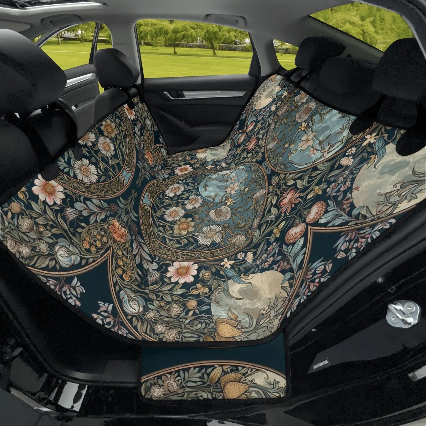 Triple Moon Teal Floral Maximalist Car Pet Seat Covers - sense forest