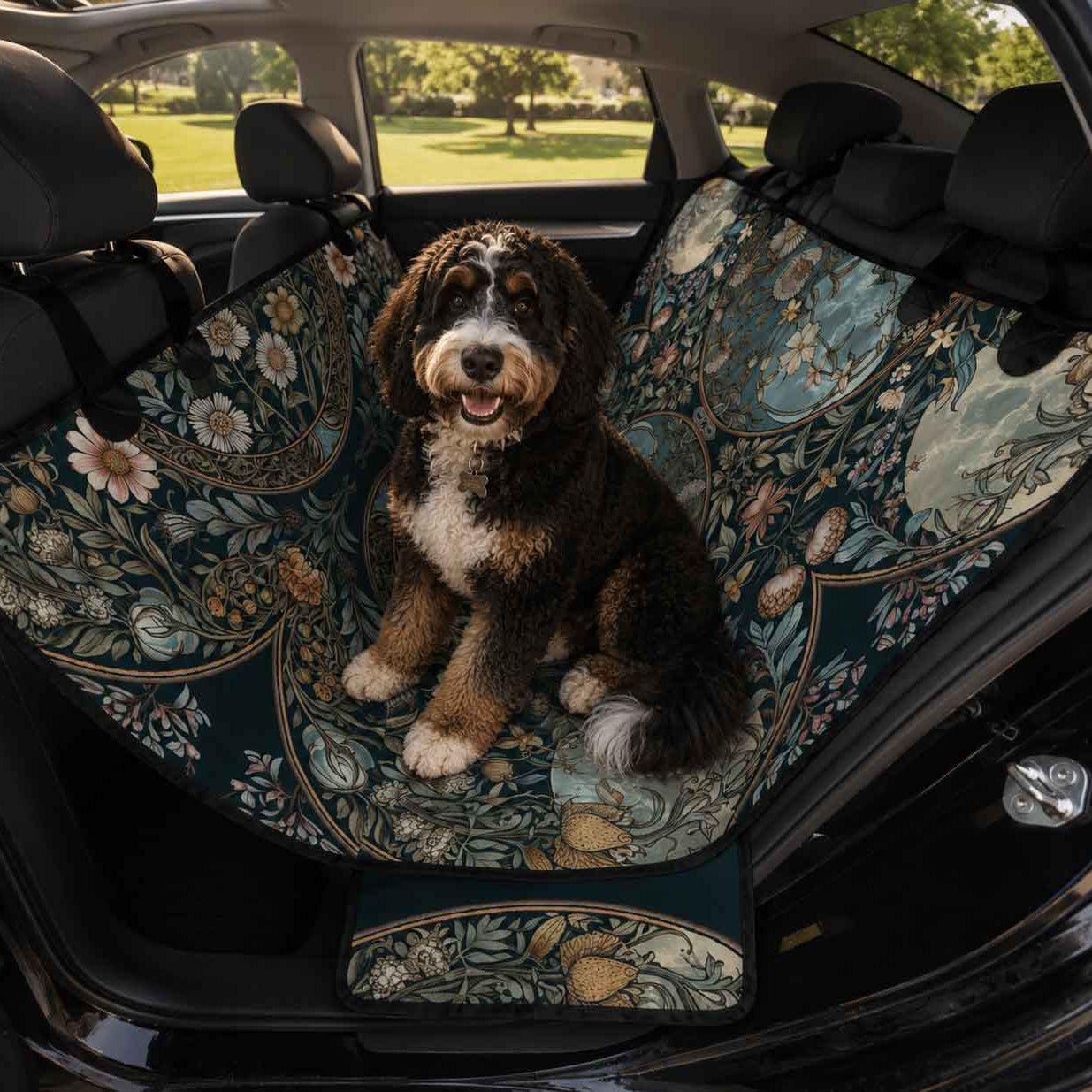 Triple Moon Teal Floral Maximalist Car Pet Seat Covers - sense forest