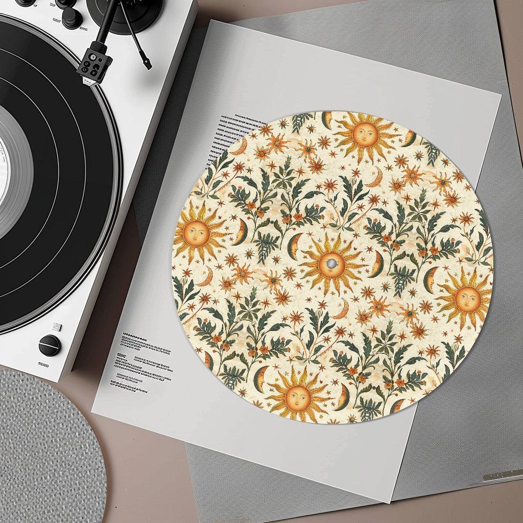 Whimsical boho Sun Moon Star Botanical Turntable mat Slipmat | Sense Forest - sense forest