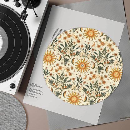 Whimsical boho Sun Moon Star Botanical Turntable mat Slipmat | Sense Forest - sense forest