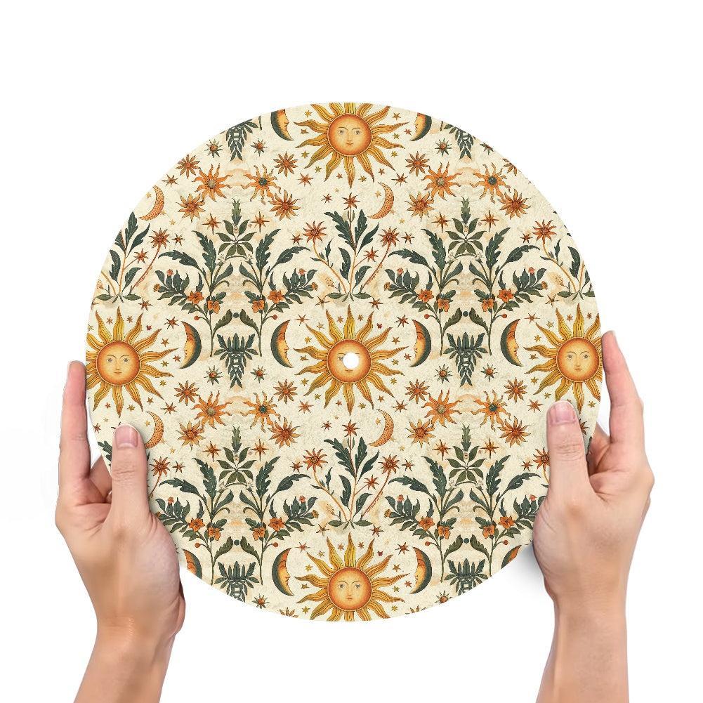 Whimsical boho Sun Moon Star Botanical Turntable mat Slipmat | Sense Forest - sense forest