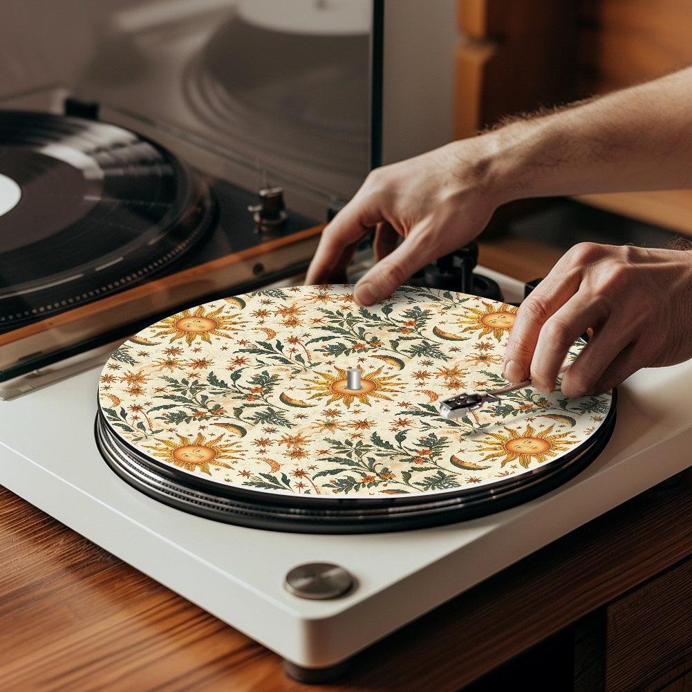 Whimsical boho Sun Moon Star Botanical Turntable mat Slipmat | Sense Forest - sense forest