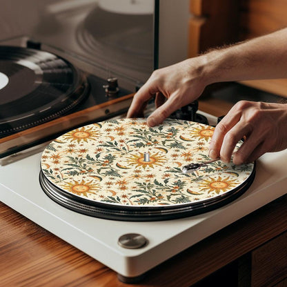 Whimsical boho Sun Moon Star Botanical Turntable mat Slipmat | Sense Forest - sense forest