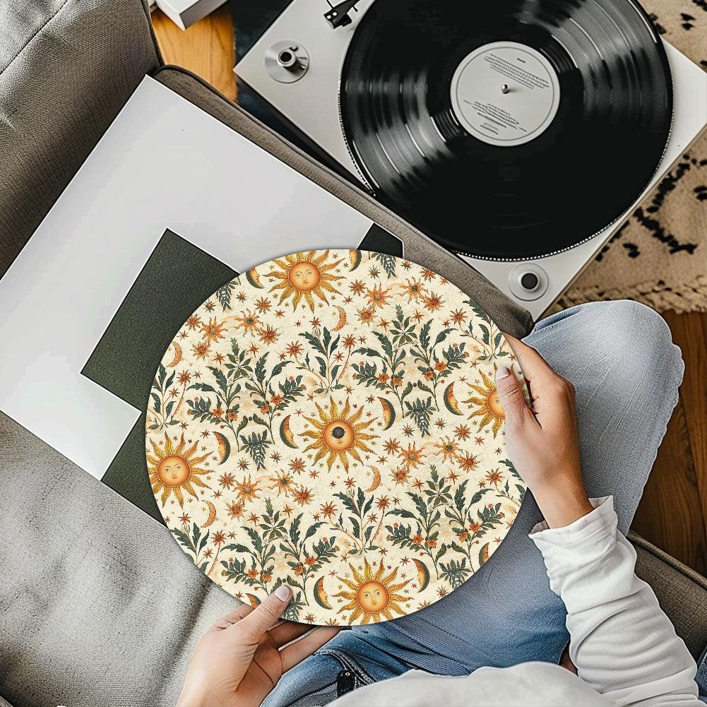 Whimsical boho Sun Moon Star Botanical Turntable mat Slipmat | Sense Forest - sense forest