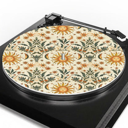 Whimsical boho Sun Moon Star Botanical Turntable mat Slipmat | Sense Forest - sense forest