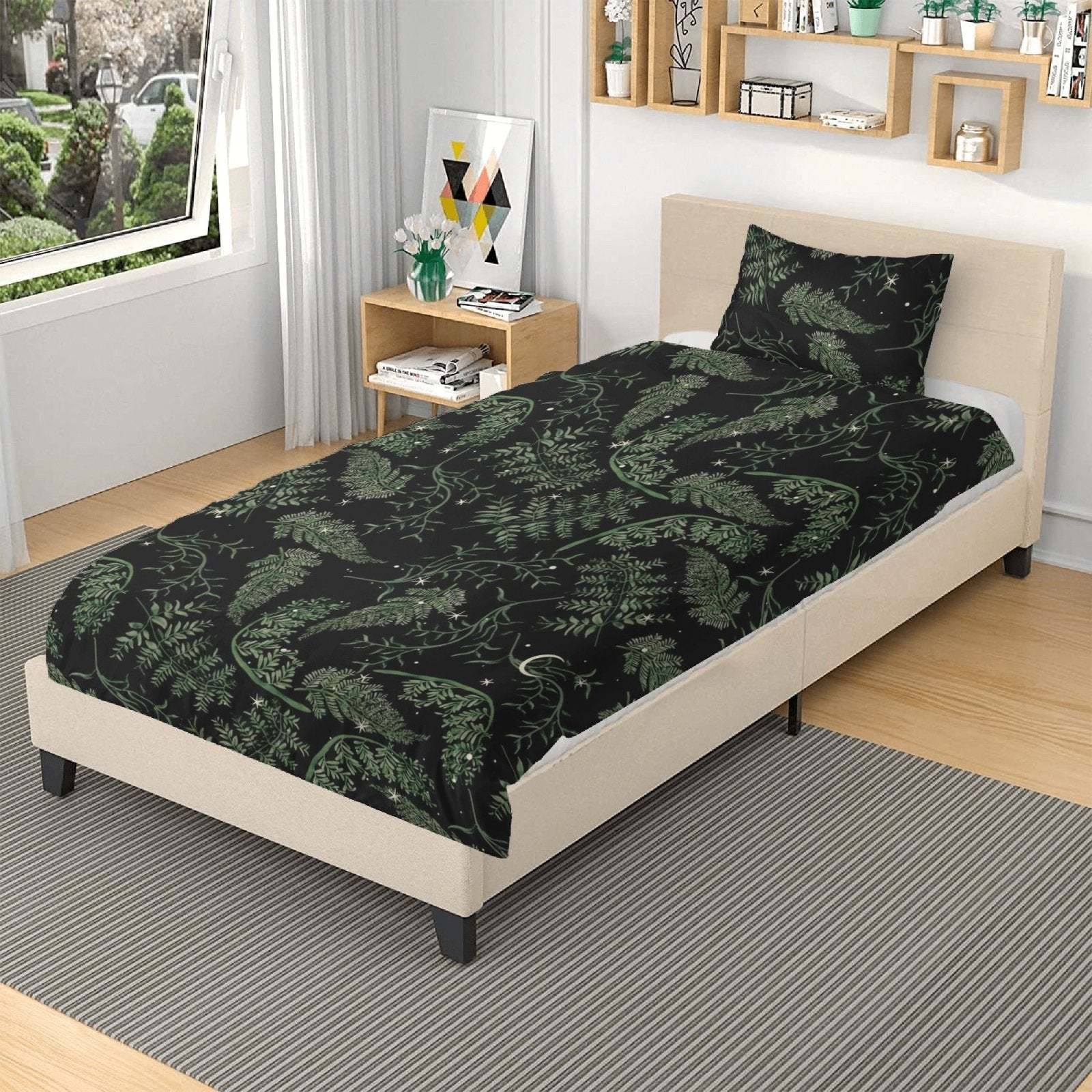 Whimsical Fern Moon Starry night 3 Pcs Beddings - sense forest
