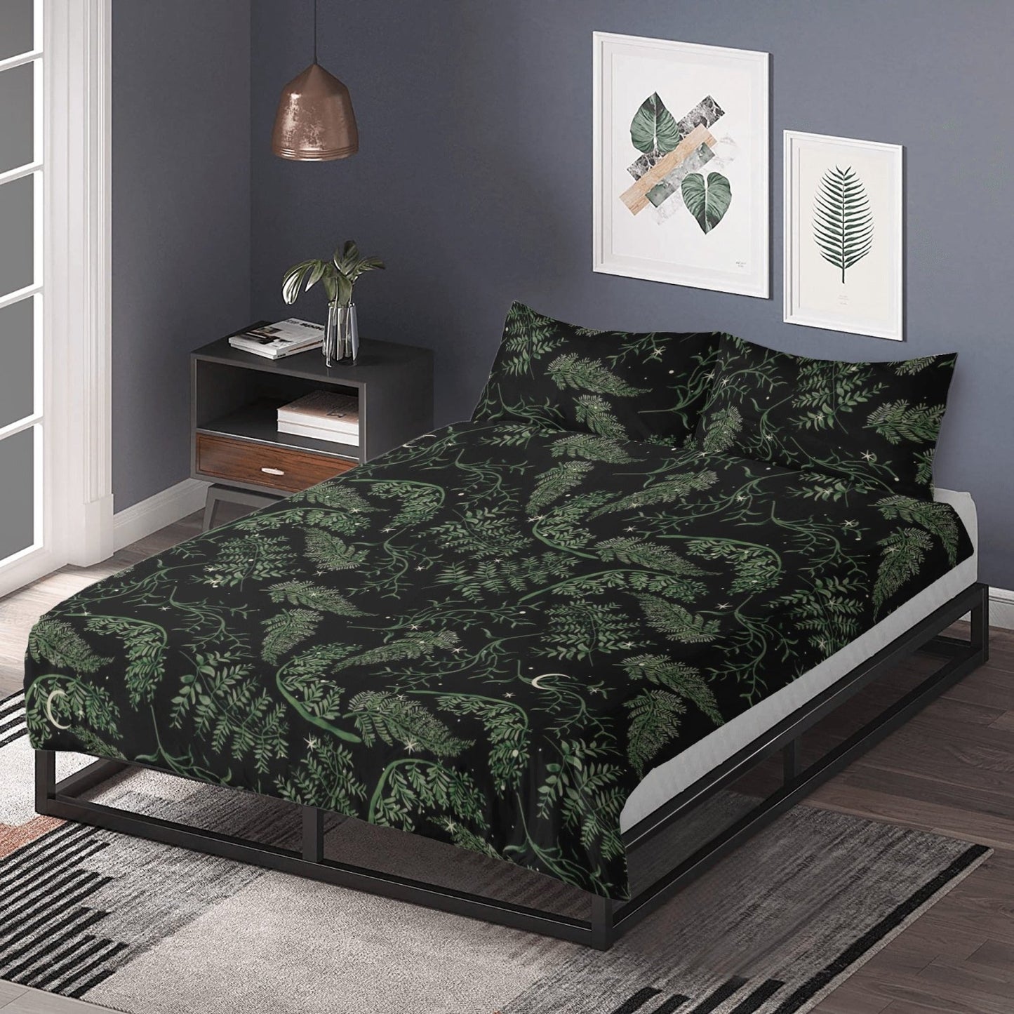 Whimsical Fern Moon Starry night 3 Pcs Beddings - sense forest