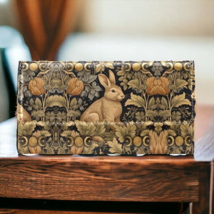 whimsical Retro botanical rabbit Art Nouveau Trifold wallet | Sense Forest - sense forest
