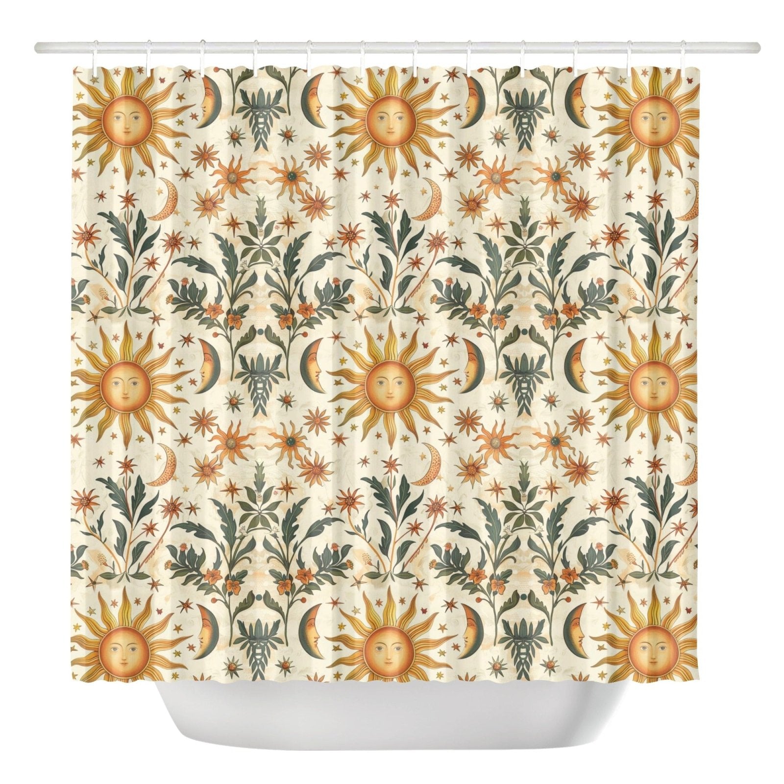Whimsical Sun Moon Star Botanical witchy Shower Curtain | Sense Forest - sense forest