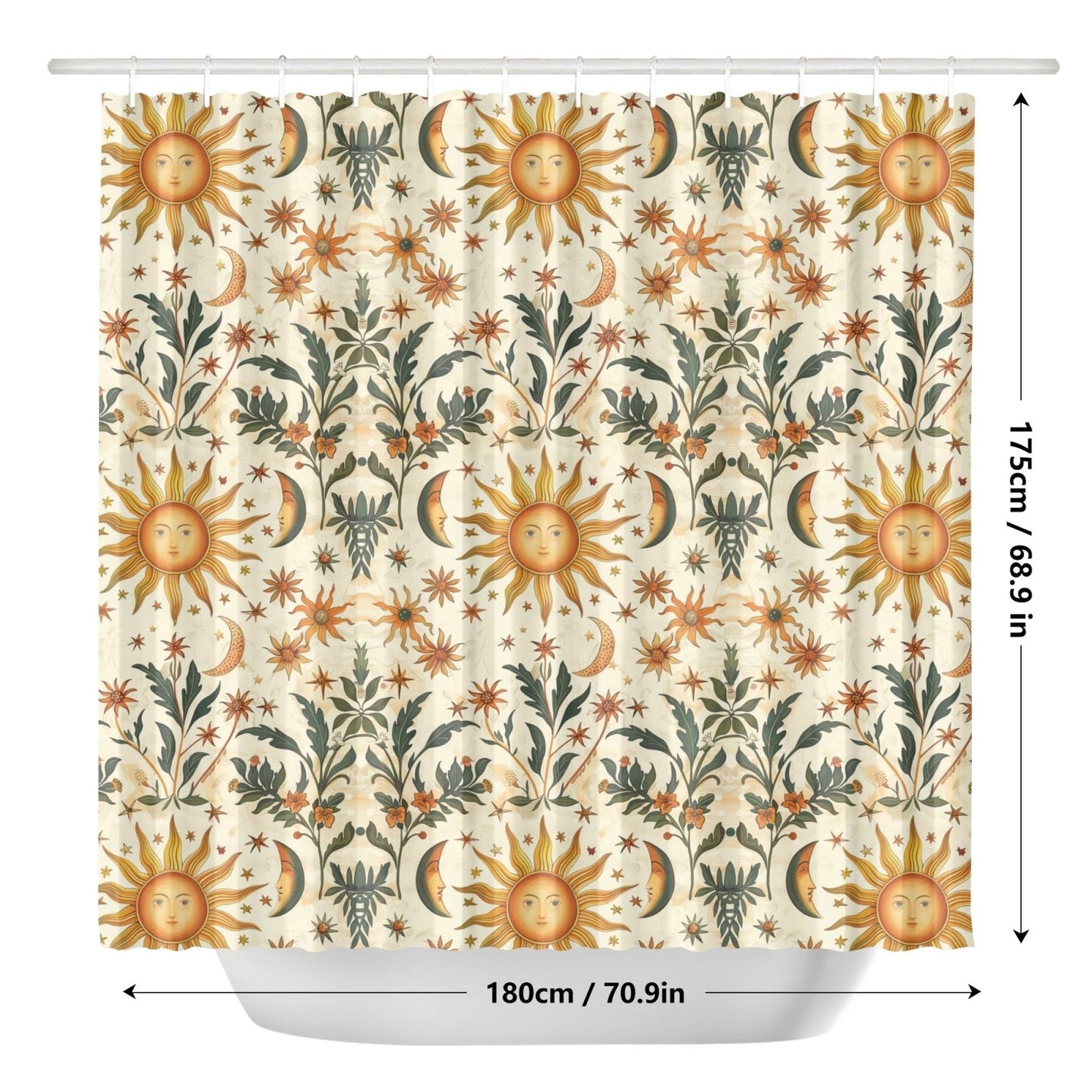 Whimsical Sun Moon Star Botanical witchy Shower Curtain | Sense Forest - sense forest