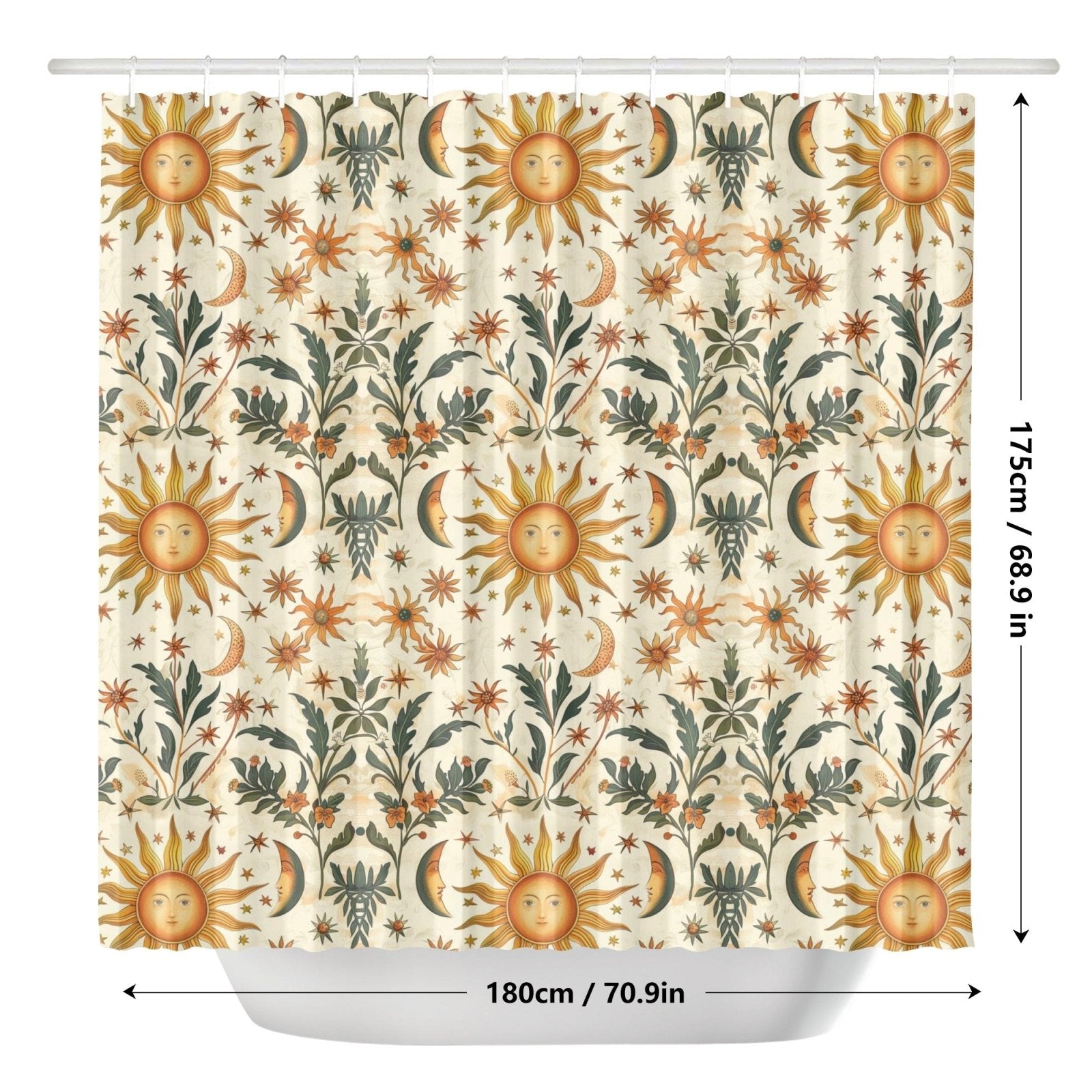 Whimsical Sun Moon Star Botanical witchy Shower Curtain | Sense Forest - sense forest
