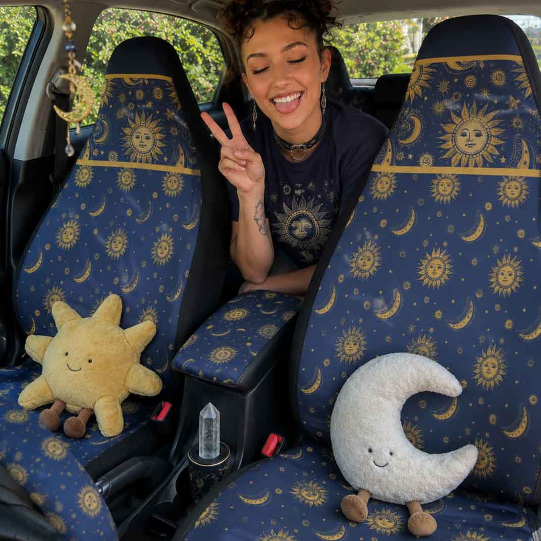 Whimsigoth Sun Moon Stars Car Seat Covers Full Set - sense forest