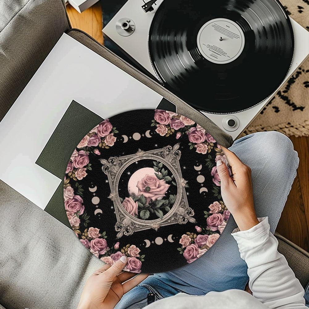 Witch Goth Rose Moon Turntable Slip mat | Sense Forest - sense forest