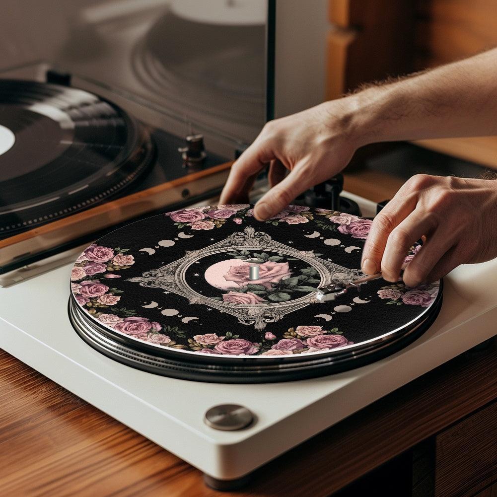 Witch Goth Rose Moon Turntable Slip mat | Sense Forest - sense forest