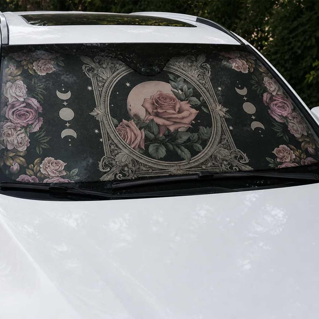 Witchy Moon Rose Car Windshield Sun Shade | Sense Forest - sense forest