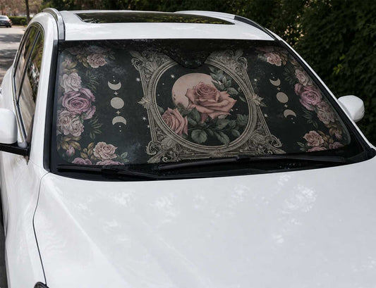 Witchy Moon Rose Car Windshield Sun Shade | Sense Forest - sense forest