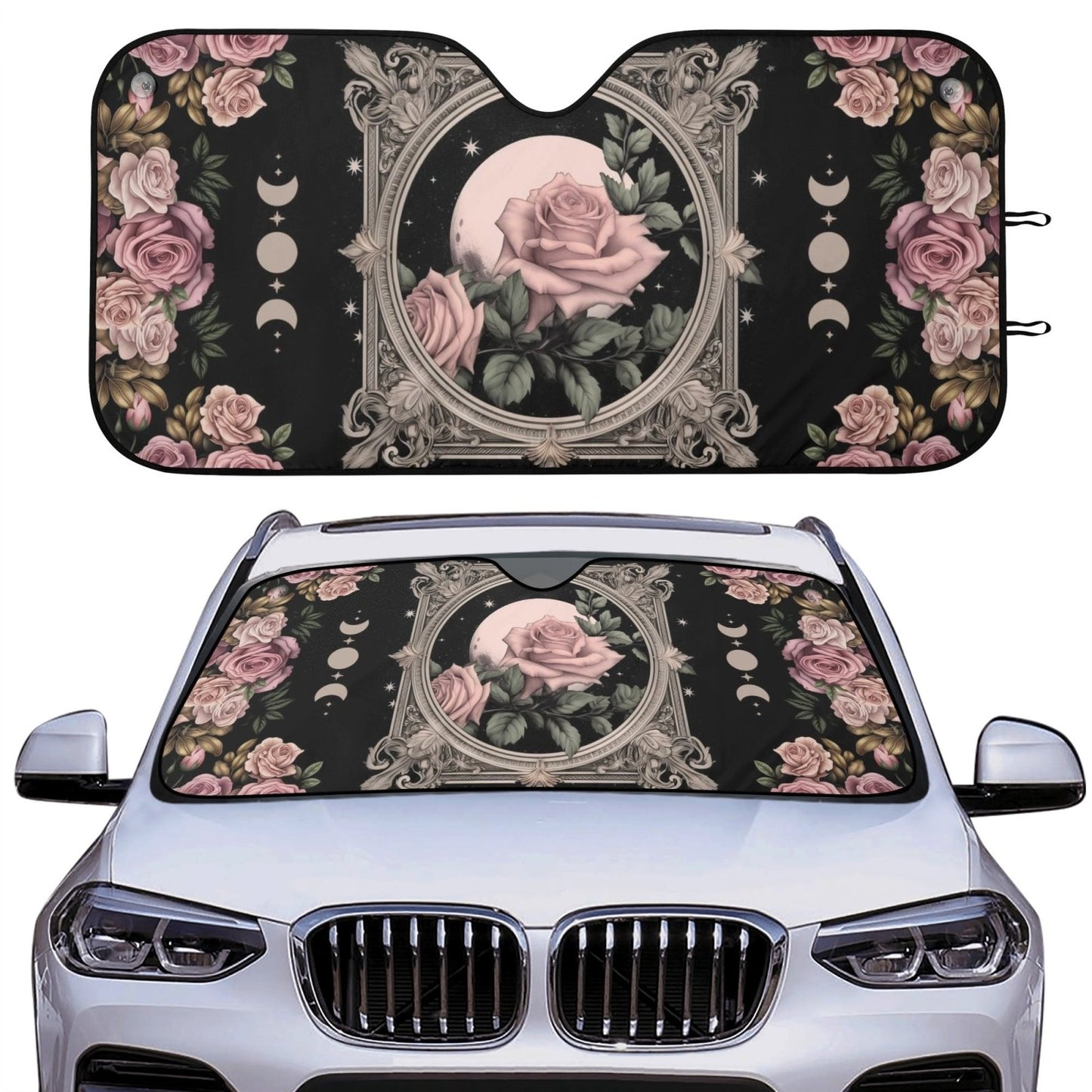 Witchy Moon Rose Car Windshield Sun Shade | Sense Forest - sense forest