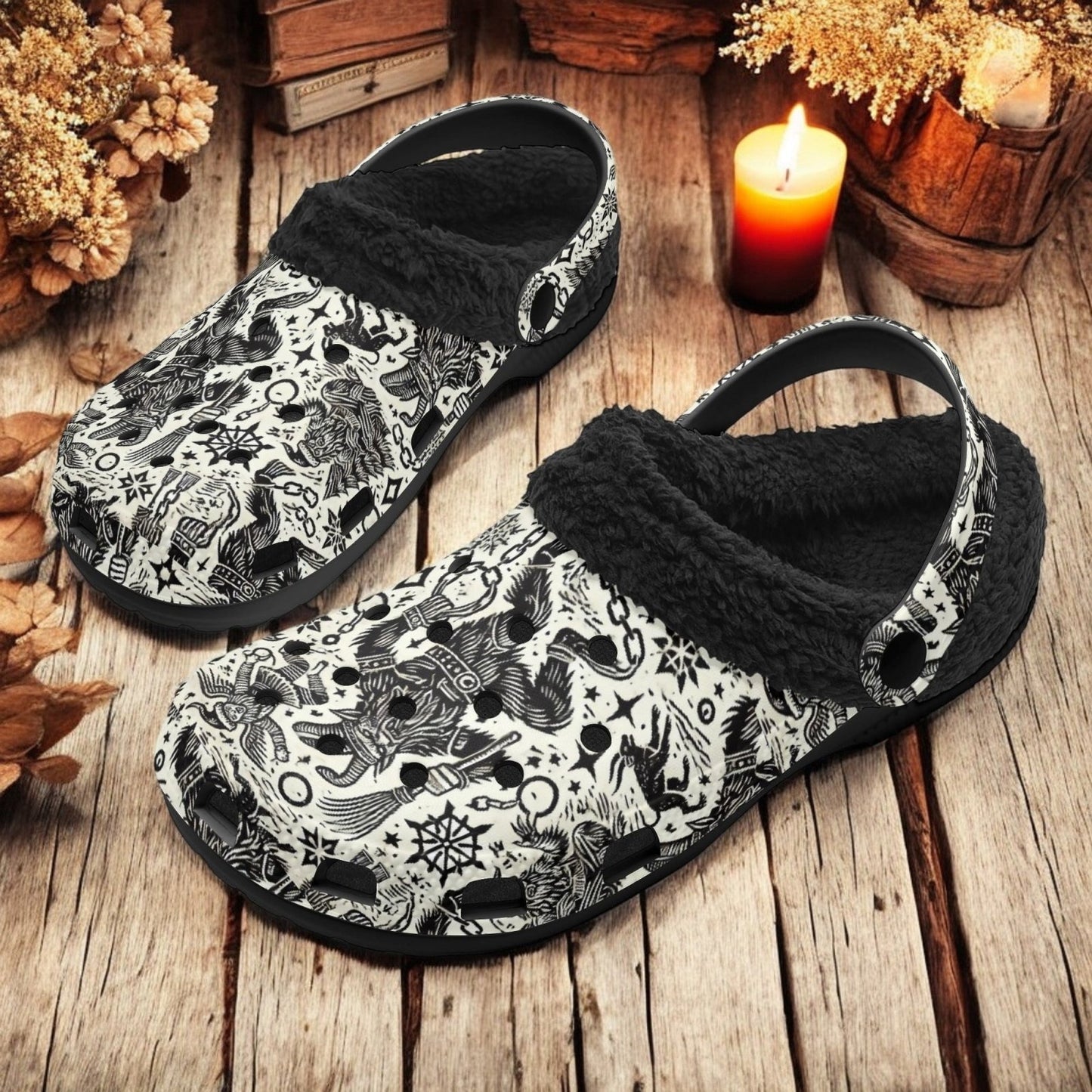 Yule Christmas demon Demon Krampus slippers fur lined Clogs - sense forest