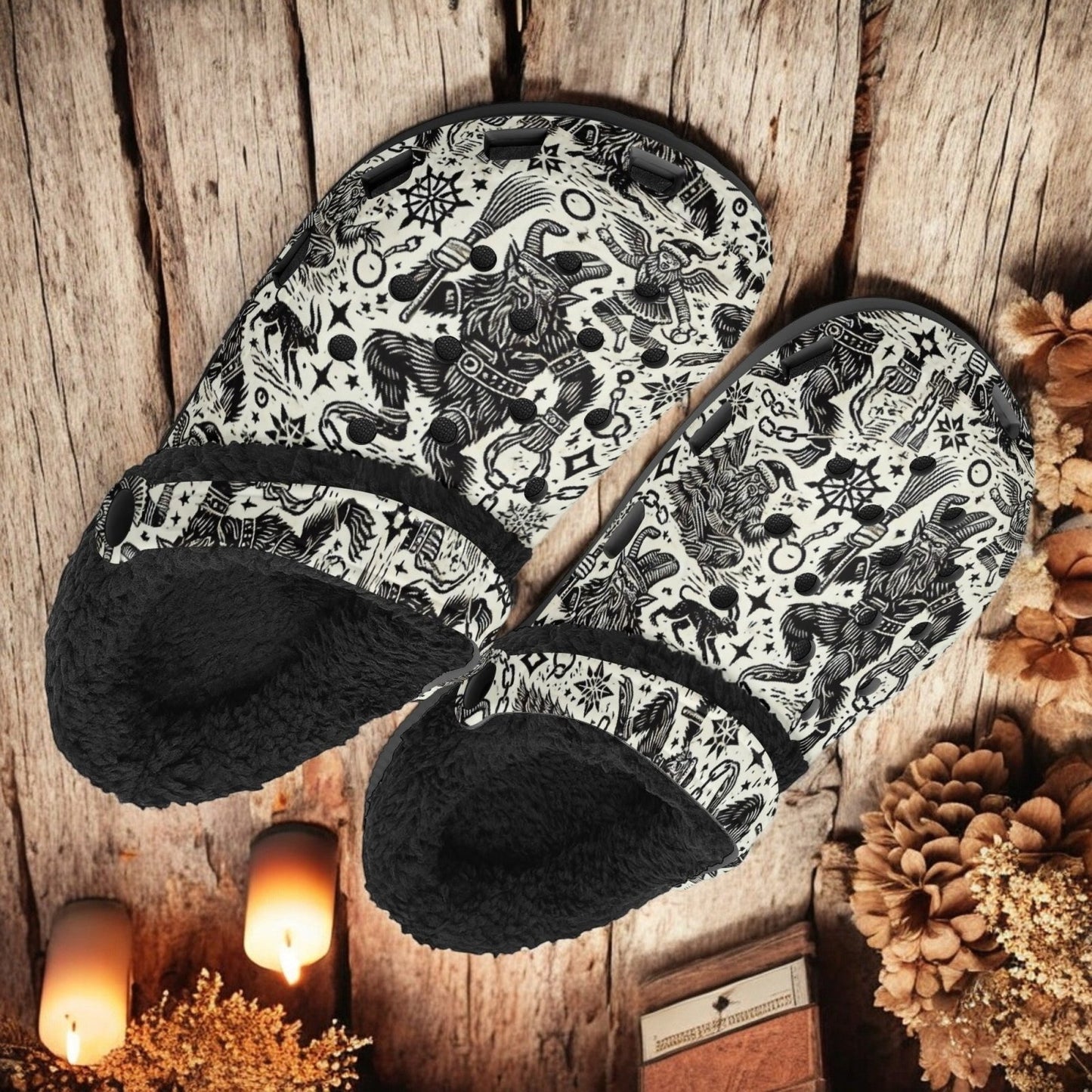 Yule Christmas demon Demon Krampus slippers fur lined Clogs - sense forest