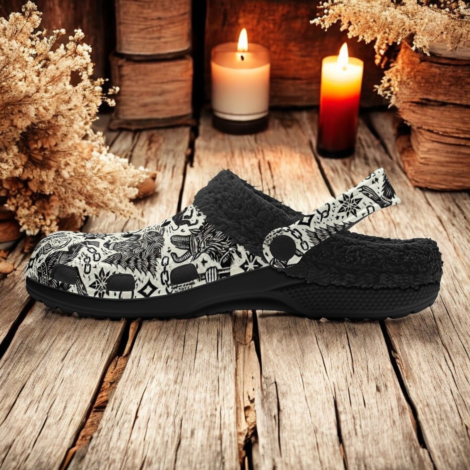 Yule Christmas demon Demon Krampus slippers fur lined Clogs - sense forest