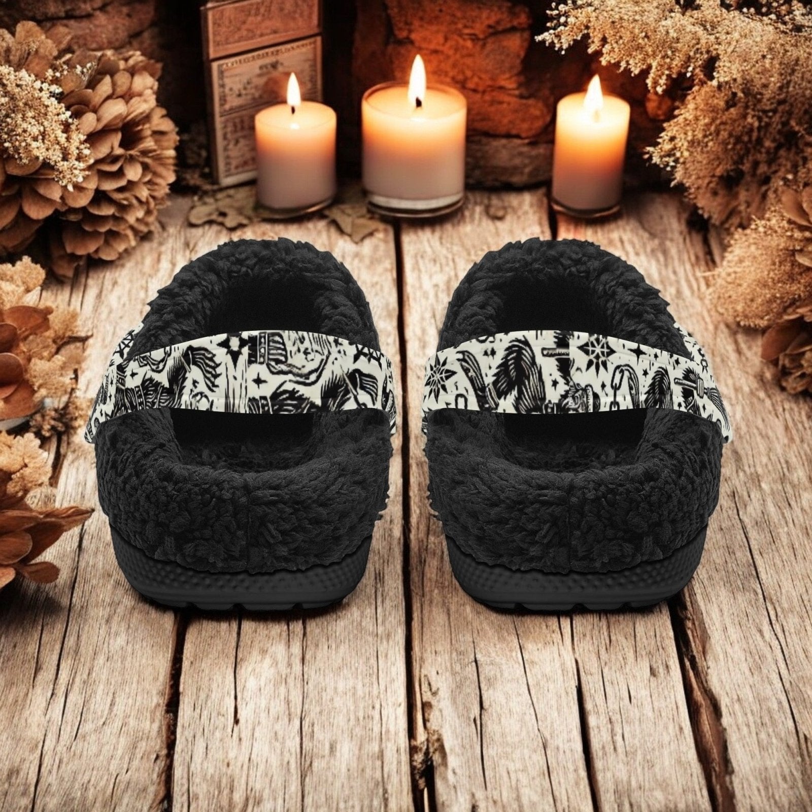 Yule Christmas demon Demon Krampus slippers fur lined Clogs - sense forest