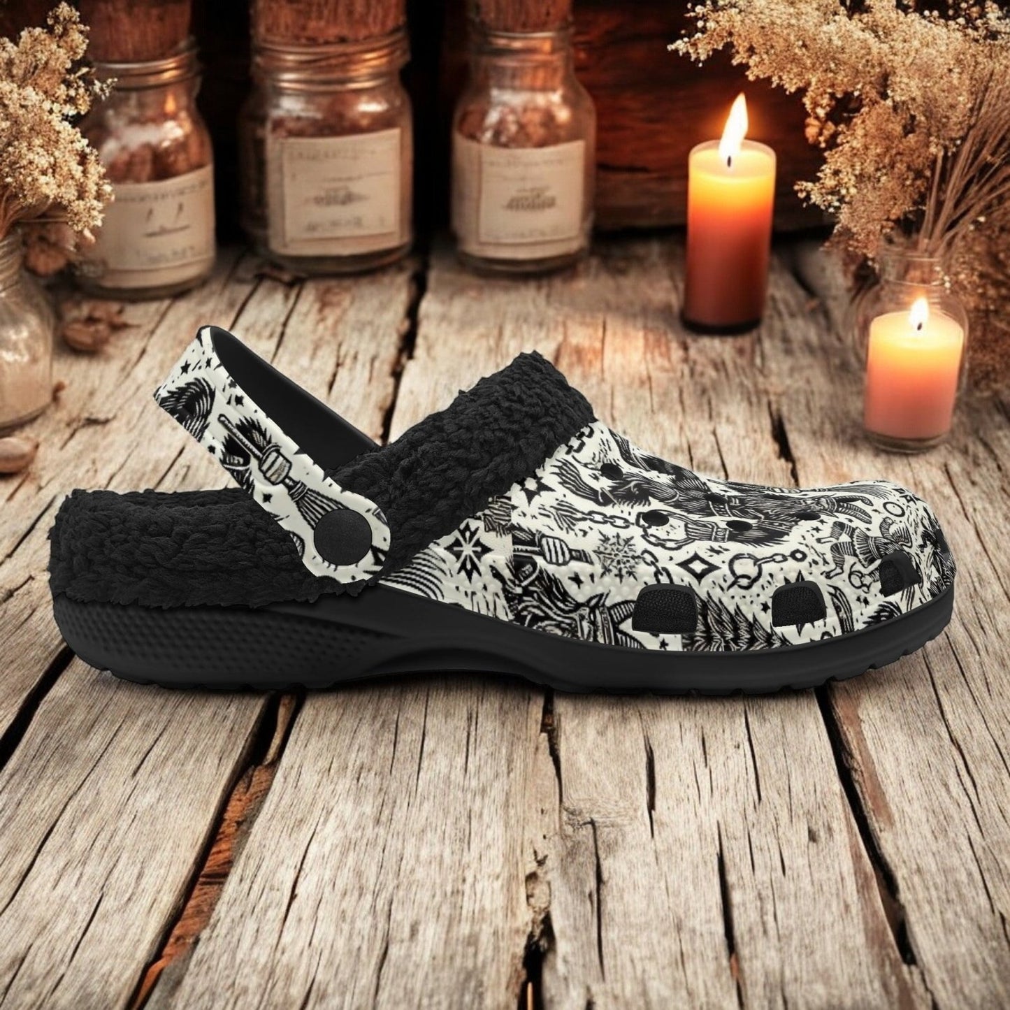 Yule Christmas demon Demon Krampus slippers fur lined Clogs - sense forest
