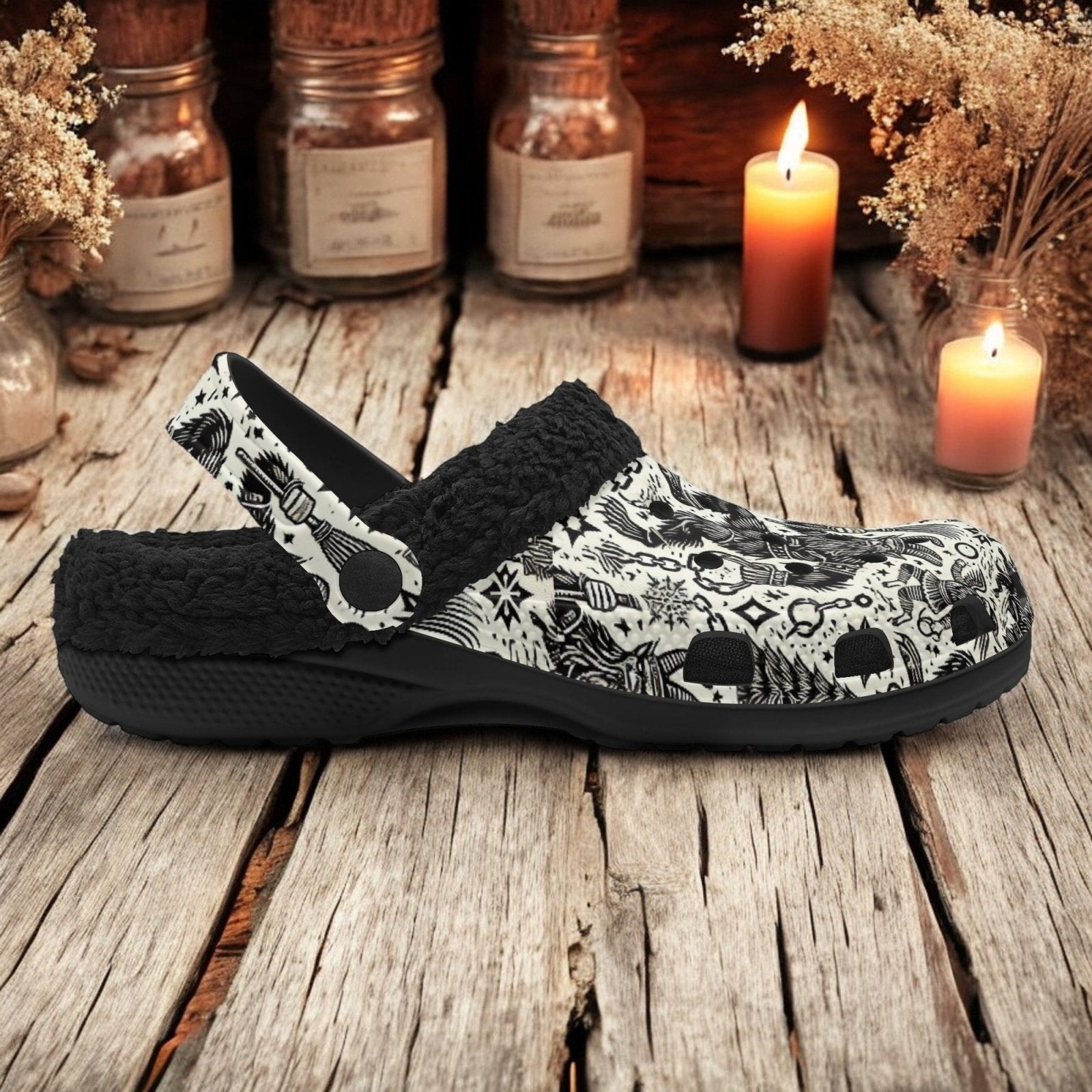 Yule Christmas demon Demon Krampus slippers fur lined Clogs - sense forest