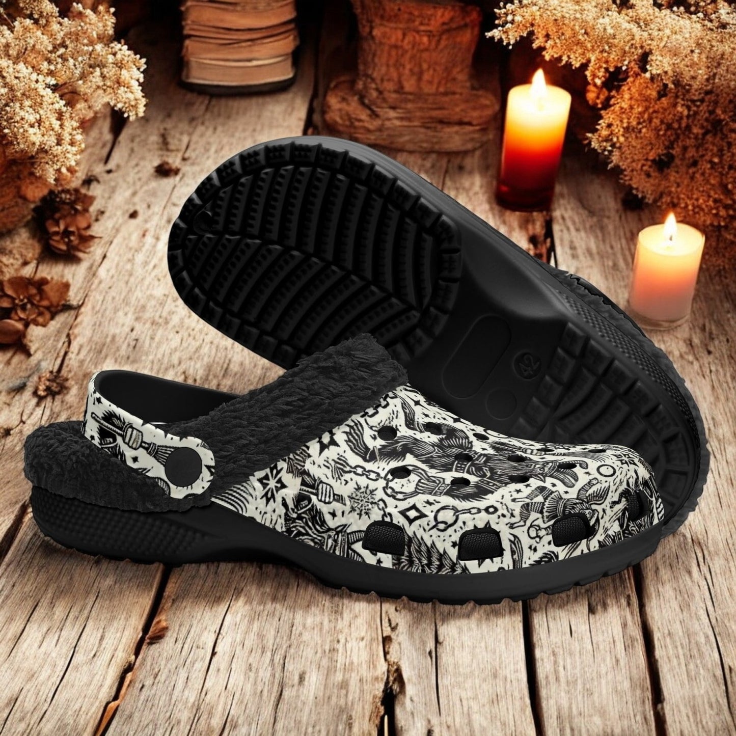 Yule Christmas demon Demon Krampus slippers fur lined Clogs - sense forest