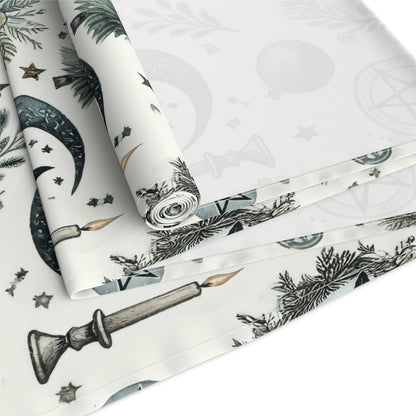 Yule Pagan Christmas Pine Moon Stars Table Runner (Cotton, Poly), Pentagram Nature lover Witch dinner setup holiday home decor gift - sense forest