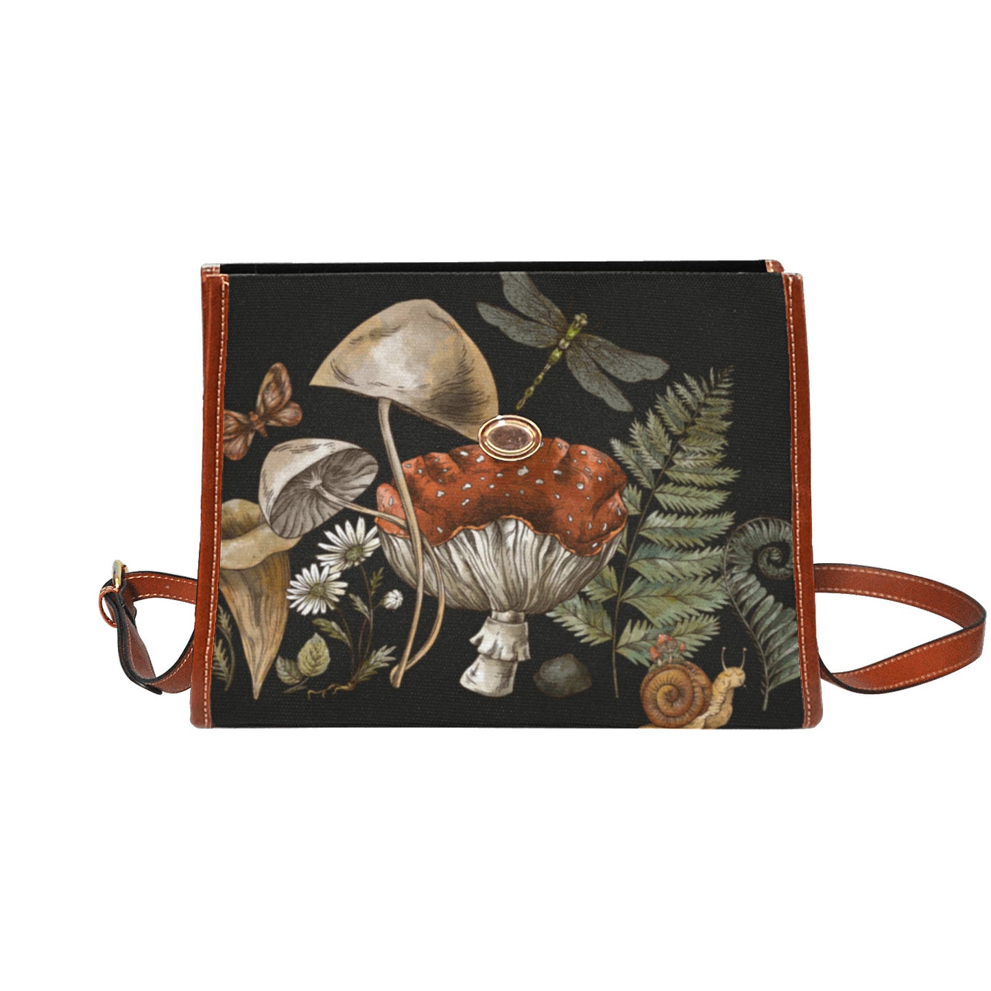 a boxy mushroom fern forest canvas satchel bag for mushroom forager, most popular satchel bag by sense forest