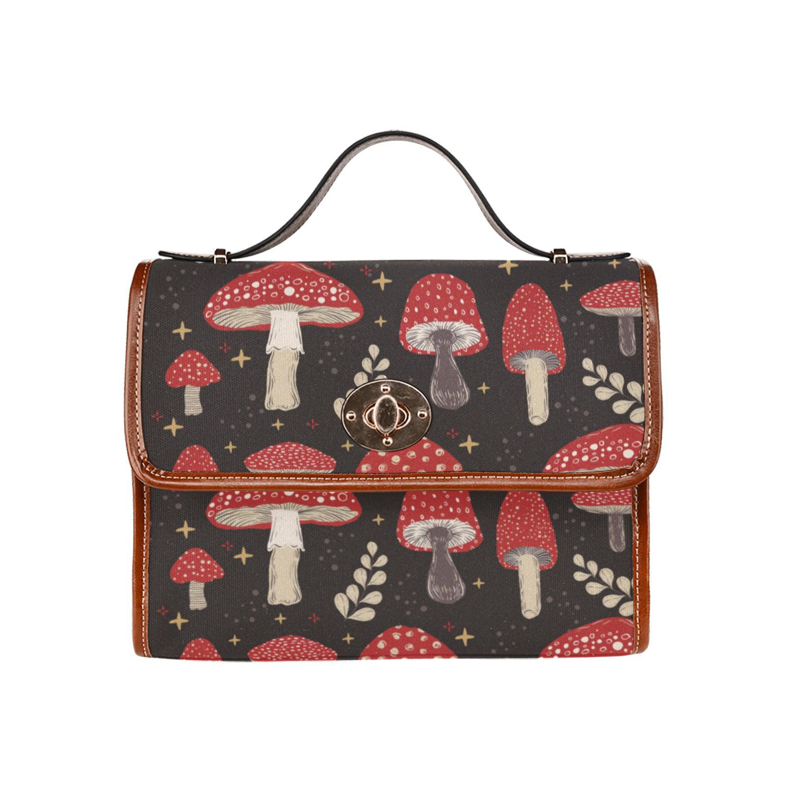 a witchy cottageore red mushroom boxy canvas satchel bag by sense forest
