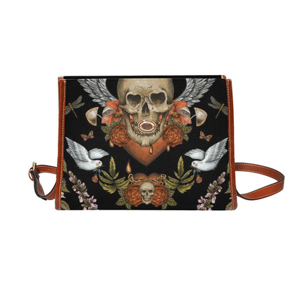 Skull and birds Gothic canvas satchel bag