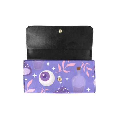 Kawaii purple eye mushroom trifold Women's Long Clutch Wallets