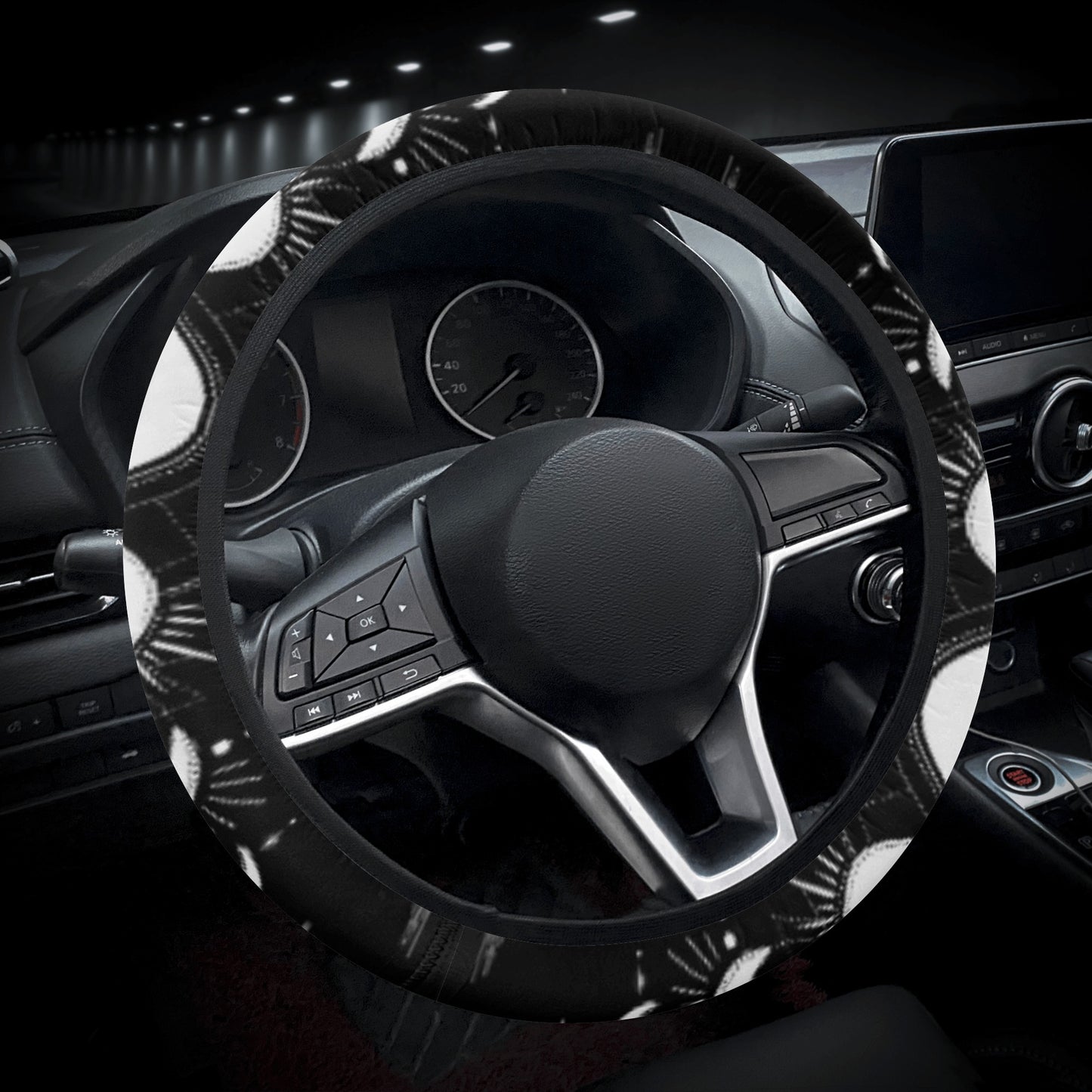Black White Moon Phase Car Steering Wheel Cover